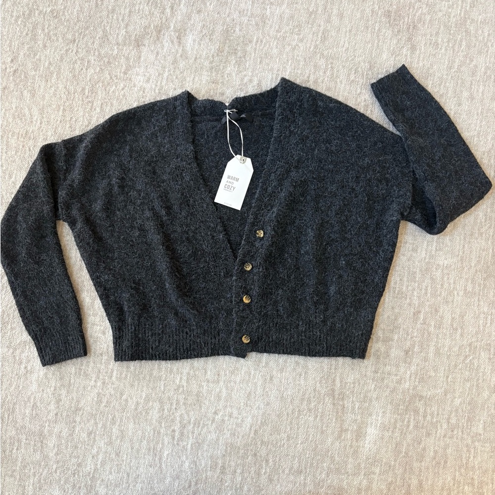 Button-Front Charcoal V-Neck Women's Cardigan